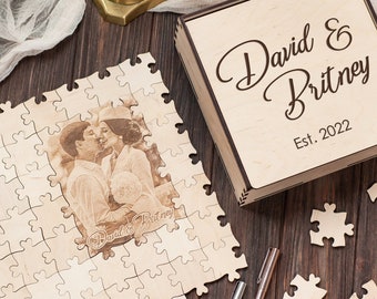 Valentine Puzzle Guest Book Wedding Alternative, Jigsaw Puzzle Wedding Guestbook, Wooden Puzzle with Engraved Photo for Valentines Day