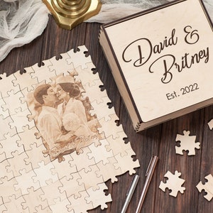 Valentine Puzzle Guest Book Wedding Alternative, Jigsaw Puzzle Wedding Guestbook, Wooden Puzzle with Engraved Photo for Valentines Day