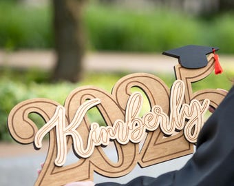 Gepersonaliseerd afstudeerbord 2027, houten naambord, uniek fotorekwisiet voor afstudeerfeest, decoratie voor universiteit of school, gepersonaliseerd fotorekwisiet voor eindexamenkandidaten