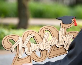Graduation Sign Class of 2026, High School College Photo Prop, Wooden Name Sign, Personalized Congrats Grad Sign