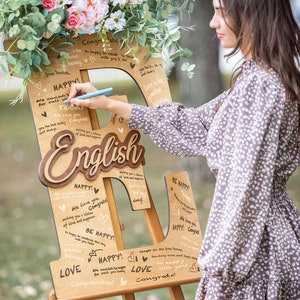 Livro de visitas de casamento, formulário de carta de madeira personalizado, placa de livro de visitas de casamento alternativa, decoração boho, placa inicial de livro de visitas rústica de casamento