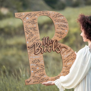 Pu&ograve; includere: Un cartello in legno "The Brooks" a forma delle lettere "B" ed "R" con un cuore al centro. Il cartello &egrave; ricoperto di messaggi scritti a mano e auguri. Il cartello &egrave; tenuto da una persona con un vestito bianco.
