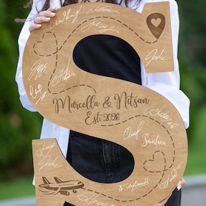 Livro de Convidados de Casamento com Letras de Madeira, Placa para Casamento de Aventura, Livro de Convidados de Casamento Alternativo com Avião para Presente de Viagem de Casamento em Destino