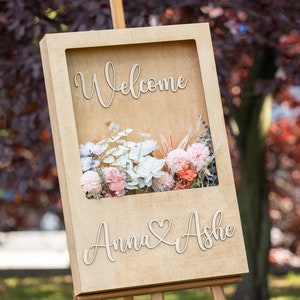 Personalized Flower Welcome Sign, Flower Box Welcome Sign Wooden Wedding Reception Sign, Rustic Wedding Event Decor