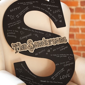 Letrero con letras para boda, libro de visitas alternativo, libro de visitas personalizado, letrero con nombre de familia en 3D, letras grandes de madera negras para decoración de bodas