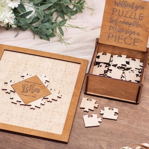 Hochzeits-Puzzle Gästebuch, Puzzle Alternatives Gästebuch Puzzle, Hochzeitsgästebuch Holzpuzzle, personalisiertes Hochzeitspuzzle Zeichen