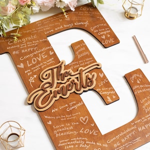 Letrero de madera para boda con nombre de familia, libro de visitas personalizado para decoración de bodas, letrero de boda con letras de madera grandes, letrero de ceremonia