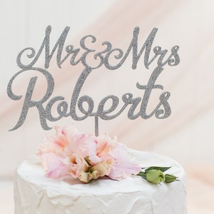 Silver Cake Topper Wedding, Custom Cake Topper, Mr & Mrs Cake Topper, Personalized Cake Topper, Rustic Cake Topper, Wood Wedding Cake Topper image 2