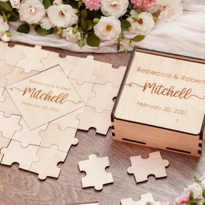 Rompecabezas personalizado para boda, decoración de boda con rompecabezas personalizado, rompecabezas de madera, libro de invitados de boda, rompecabezas alternativo, libro de invitados de boda