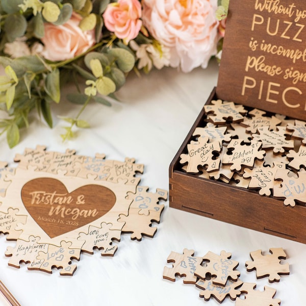 Wedding Puzzle, Wedding Guest Book Puzzle, Heart Puzzle Guestbook, Wooden Guest Book Alternative, Jigsaw Puzzle Anniversary Gift Name Puzzle