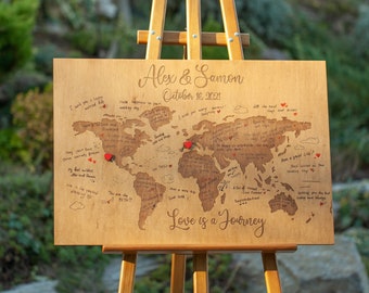 World Map Guest Book Wedding, Wooden Guest Book Sign, Map Guest Book, Alternative Wedding Guest Book, Adventure Awaits Guestbook