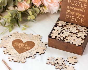 Wedding Puzzle, Wedding Guest Book Puzzle, Heart Puzzle Guestbook, Wooden Guest Book Alternative, Jigsaw Puzzle Anniversary Gift Name Puzzle