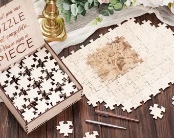 Wedding Guest Book Puzzle Engraved With Your Photo Wooden Guest Book Guest Book Puzzle Sign Guest Book Alternative Wedding Puzzle Guest Book