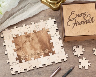 Wedding Guest Book Wooden Jigsaw Puzzle, Wedding Puzzle , Wedding Guest Book Alternative Custom Puzzle, Unique Guest Book Wedding Gift