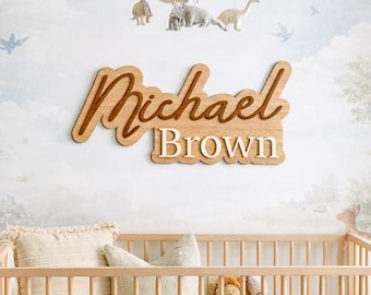 Letrero de madera personalizado para habitación infantil, decoración de pared con nombre de bebé personalizado, letrero con letras para recién nacidos, letrero de madera en capas, letrero con nombre de bebé