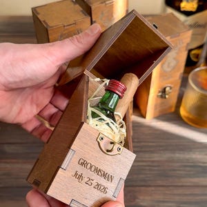 Personalized Groomsman Alcohol Box, Bachelor Party Gift Set, Wooden Empty Alcohol Box, Custom Groomsmen Cigar Case, Groomsmen Gift Box image 4