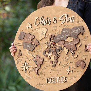 Wedding Guest Book Wooden World Map, Guest Book Sign Adventure Awaits ...