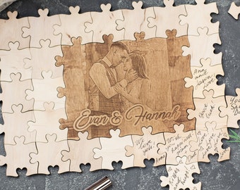 Unique Wedding Puzzle Guest Book Alternative, Customizable Wooden Guest Book, Wedding Guestbook Jigsaw Puzzle Great Valentines Gift for Her