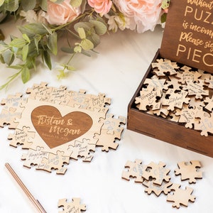 Wedding Puzzle, Wedding Guest Book Puzzle, Heart Puzzle Guestbook, Wooden Guest Book Alternative, Jigsaw Puzzle Anniversary Gift Name Puzzle image 3
