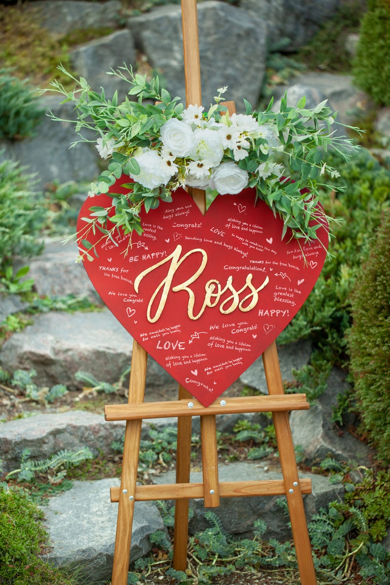 Guest Book Last Name Sign, Heartshaped Wedding Guest Book Sign, Wedding Guest Book Alternative Heart, Guestbook Wedding Wooden Sign image 6