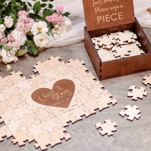 Personalized Puzzle Wedding Guest Book Birthday Party Wooden Puzzle Alternative Wedding Puzzle Guest Book