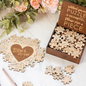 Wedding Puzzle, Wedding Guest Book Puzzle, Heart Puzzle Guestbook, Wooden Guest Book Alternative, Jigsaw Puzzle Anniversary Gift Name Puzzle image 2