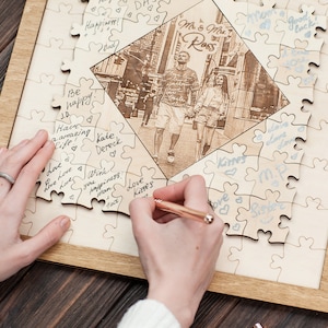 Puzzle del libro degli ospiti del matrimonio inciso con le tue cornici per foto Puzzle alternativo del matrimonio Libro degli ospiti personalizzato Libro degli ospiti in legno Libro degli ospiti Puzzle