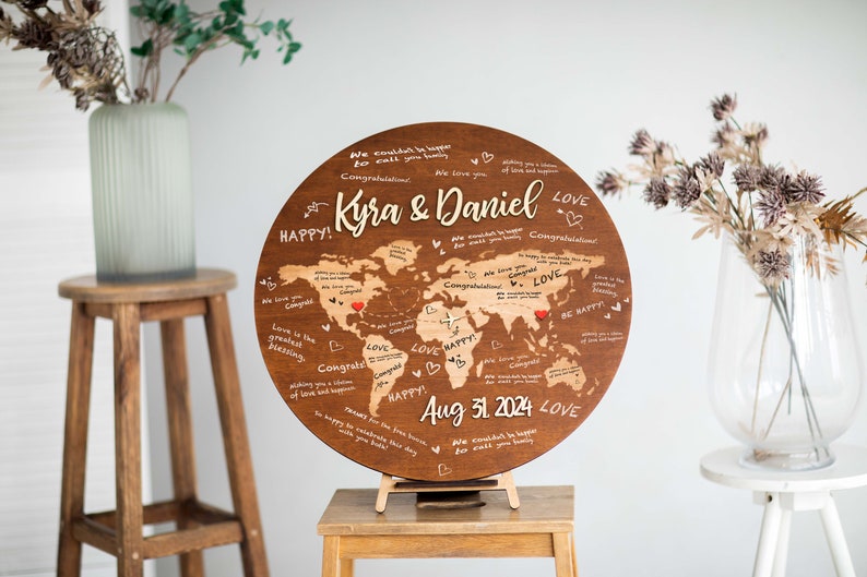 Guest Book World Map, Wedding Guest Book Sign, Wooden Guest Book World Map Decor, Alternative Guest Book, Adventure Awaits Sign Wedding image 5