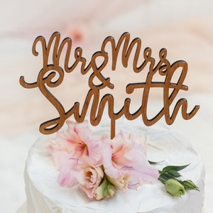 Personalized Wedding Cake Topper, Custom Mr And Mrs Cake Topper, Cake Topper Wedding, Wooden Cake Topper, Natural Wood Cake Topper image 2