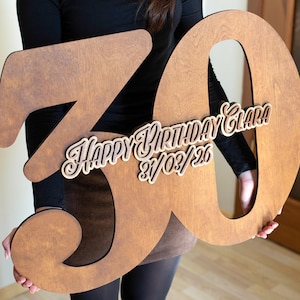 Verjaardag gastenboekbord, houten nummer gastenboek Happy Birthday gepersonaliseerd bord, bord 18e, 20e, 30e verjaardag afbeelding 6