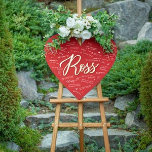 Guest Book Last Name Sign, Heartshaped Wedding Guest Book Sign, Wedding Guest Book Alternative Heart, Guestbook Wedding Wooden Sign image 8