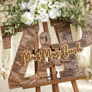 Libro de firmas de boda alternativo, libro de firmas de boda con el Sr. y la Sra., letrero de madera con el apellido, regalo perfecto para bodas, libro de firmas para parejas