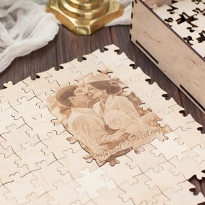 Puzzle personnalisé livre d'or, puzzle photo livre d'or, puzzle de mariage en bois, puzzle personnalisé livre d'or, puzzle mariage alternatif image 5