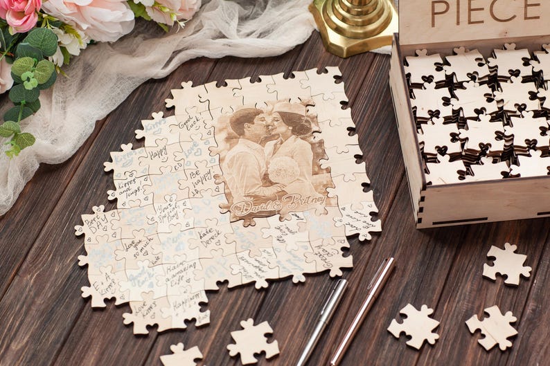 Puzzle personnalisé livre d'or, puzzle photo livre d'or, puzzle de mariage en bois, puzzle personnalisé livre d'or, puzzle mariage alternatif image 2