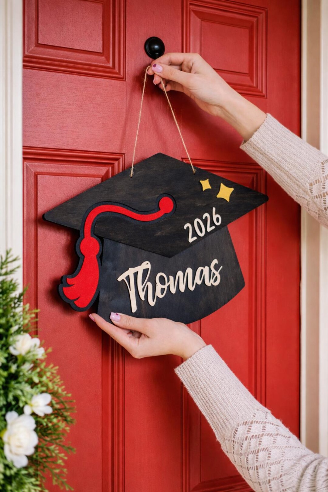 Grad Name Sign Graduation Cap Class of 2026, Grad Name Sign Door Hanger, Personalized ...