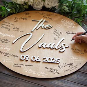 Personalized Wedding Guest Book, Wooden Circle Guestbook Alternative, Custom Family Name Sign, Wedding Sign Personalized Reception Decor