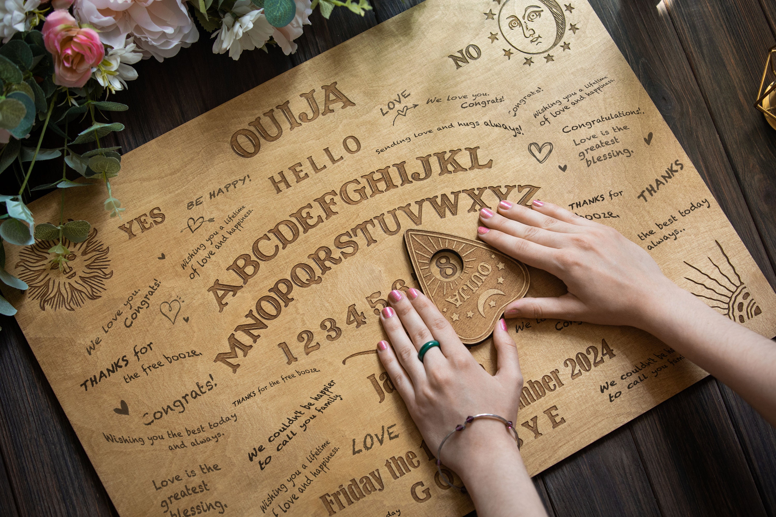 Custom Wedding Guest Book Gothic, Wooden Guestbook Alternative, Wedding Guest Book Sign Halloween Decor, Ouija Board Wedding Decor