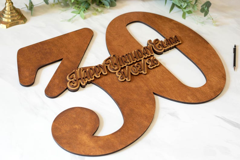 Verjaardag gastenboekbord, houten nummer gastenboek Happy Birthday gepersonaliseerd bord, bord 18e, 20e, 30e verjaardag afbeelding 9