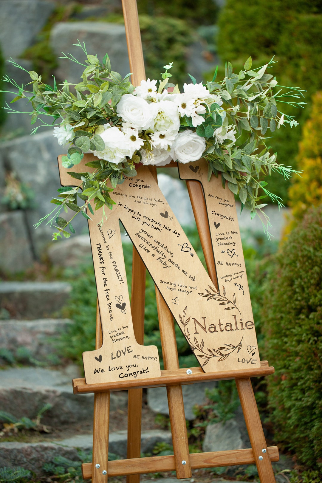 Wedding Guest Book, Rustic Wooden Letter Guest Book With Customizable
