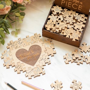 Wedding Puzzle, Wedding Guest Book Puzzle, Heart Puzzle Guestbook, Wooden Guest Book Alternative, Jigsaw Puzzle Anniversary Gift Name Puzzle image 4