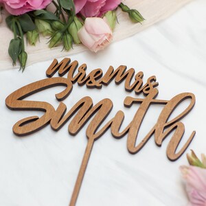 Cake Topper for Wedding, Mr And Mrs Cake Topper, Custom Name Cake Topper, Wood Wedding Cake Topper Wedding Cake Decor image 4