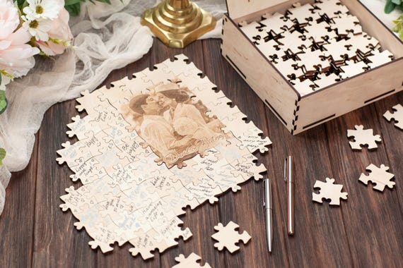 Personalized Puzzle Guestbook, Photo Puzzle Guest Book, Wooden Wedding Puzzle, Custom Puzzle Guest Book Jigsaw Puzzle Alternative Wedding