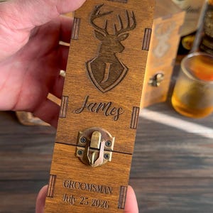 Personalized Groomsman Alcohol Box, Bachelor Party Gift Set, Wooden Empty Alcohol Box, Custom Groomsmen Cigar Case, Groomsmen Gift Box image 5