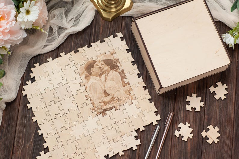 Puzzle personnalisé livre d'or, puzzle photo livre d'or, puzzle de mariage en bois, puzzle personnalisé livre d'or, puzzle mariage alternatif image 7