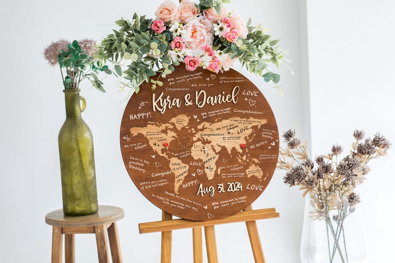 Guest Book World Map, Wedding Guest Book Sign, Wooden Guest Book World Map Decor, Alternative Guest Book, Adventure Awaits Sign Wedding image 1