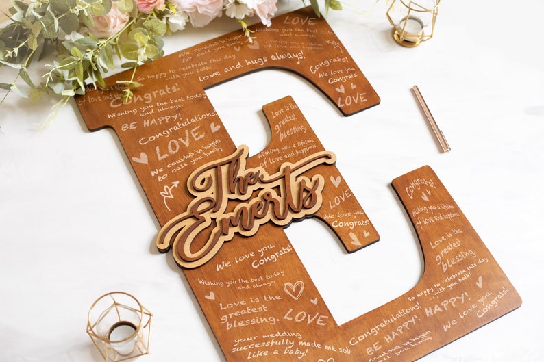 Alternative Guest Book Wedding Family Name Sign, Wedding Guestbook Wood, Custom Guest Book Wooden Letter, Guest Book Sign Wedding Decor image 1