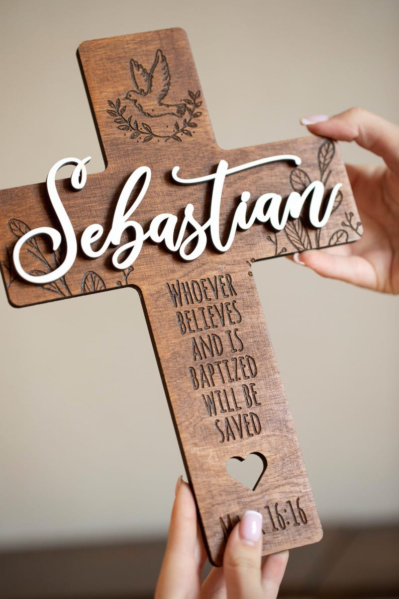 Baptism Boy Cross, Personalized Wooden Cross With Dove Engraving, Holy ...