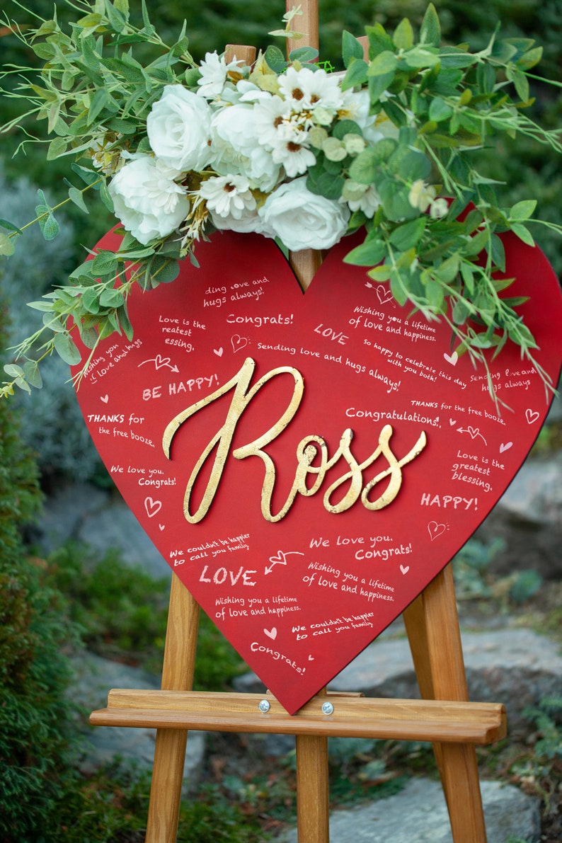 Guest Book Last Name Sign, Heartshaped Wedding Guest Book Sign, Wedding Guest Book Alternative Heart, Guestbook Wedding Wooden Sign image 7