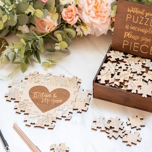 Wedding Puzzle, Wedding Guest Book Puzzle, Heart Puzzle Guestbook, Wooden Guest Book Alternative, Jigsaw Puzzle Anniversary Gift Name Puzzle image 5