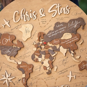 Wedding Guest Book Wooden World Map, Guest Book Sign Adventure Awaits ...